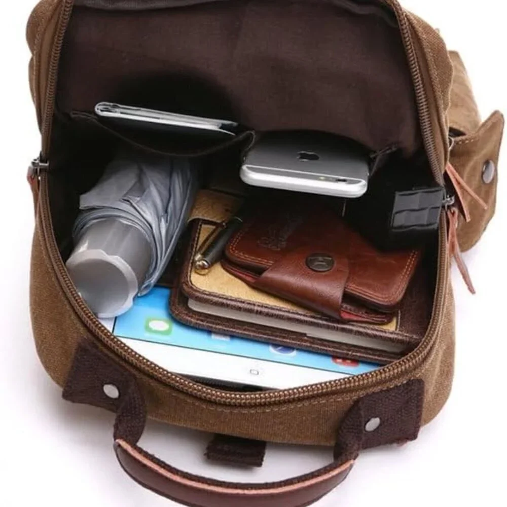 Canvas Messenger Bag Small Cotton Leather Crossbody Shoulder Handbag